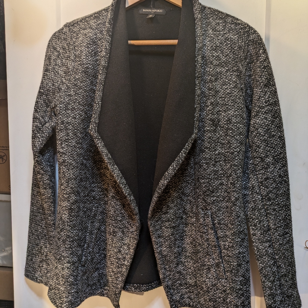 Banana Republic Black and Gray Open Front Sweater Blazer